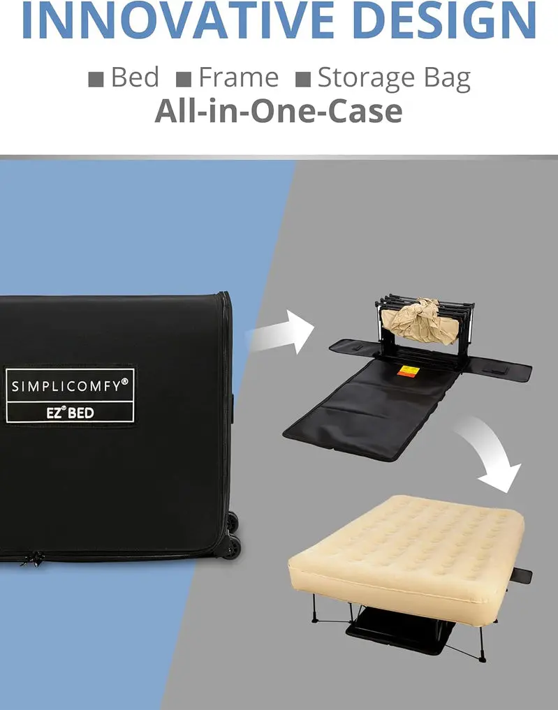 Simpli Comfy Queen-Sized Air Mattress – Reinforced Steel Frame with Built-In High-Speed Pump