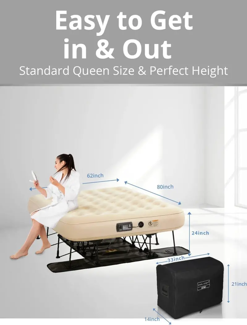 Simpli Comfy Queen-Sized Air Mattress – Reinforced Steel Frame with Built-In High-Speed Pump