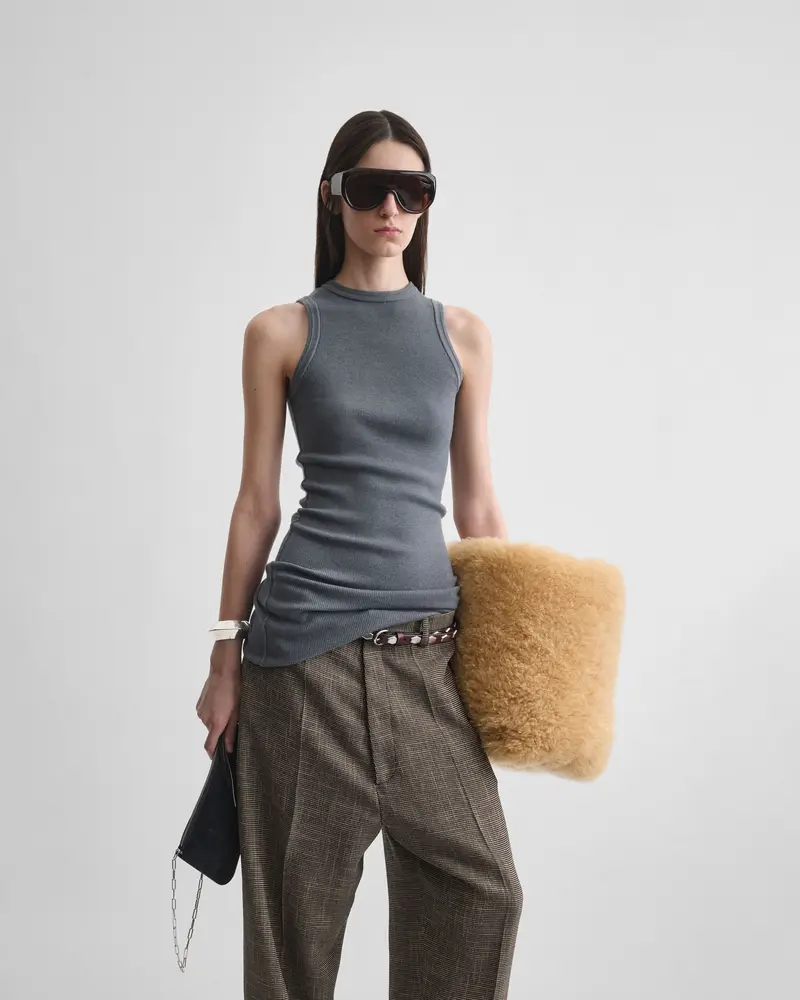 Slim-Fit Ribbed Merino Wool Tank In Grey