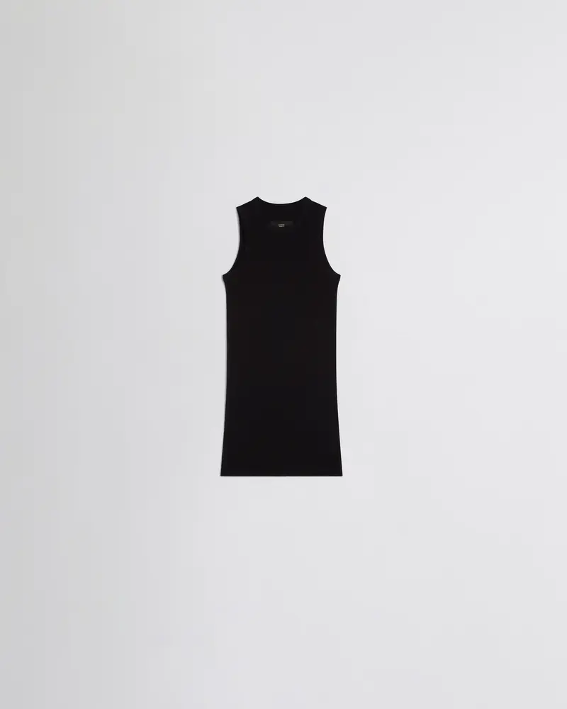 Slim-Fit Ribbed Tank In Black Merino Wool