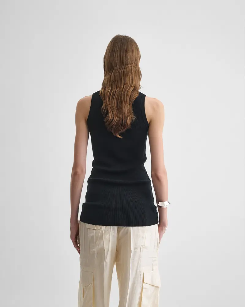 Slim-Fit Ribbed Tank In Black Merino Wool