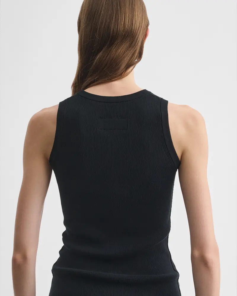 Slim-Fit Ribbed Tank In Black Merino Wool