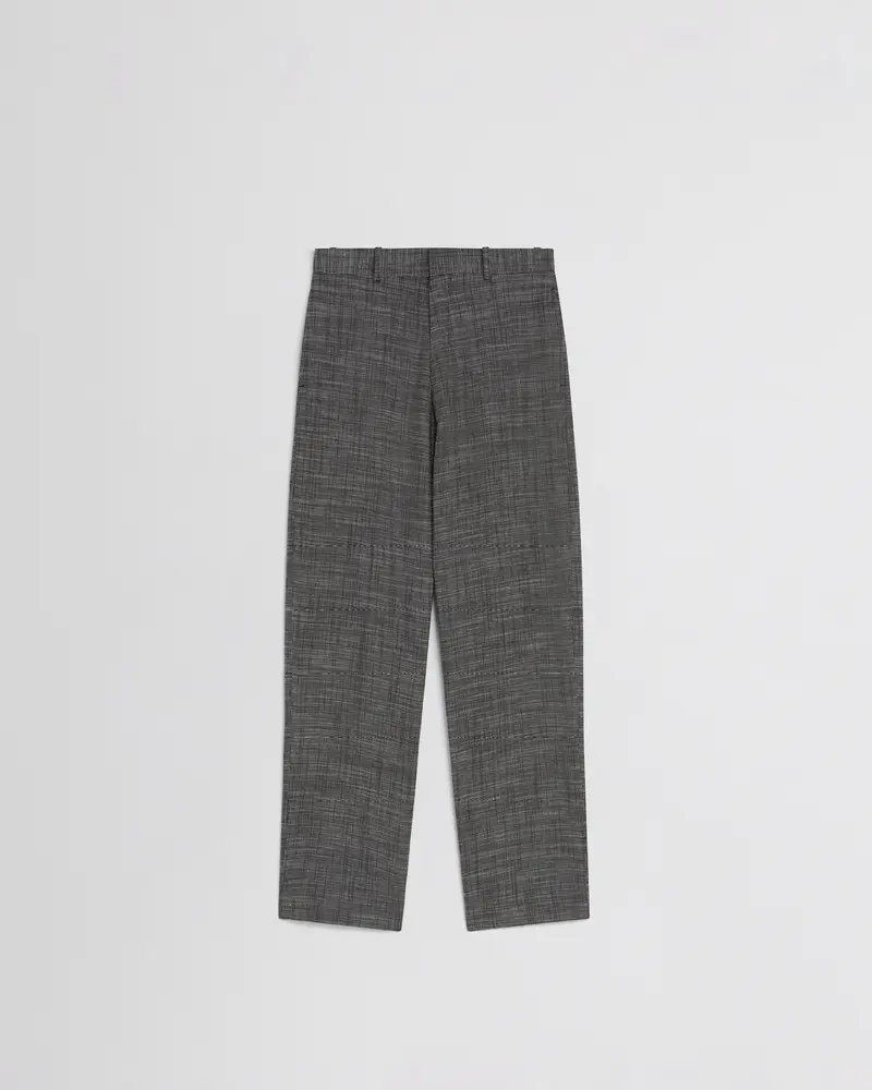 Slim-Tailored Blue-Grey Silk-Linen Trousers With Wide Leg