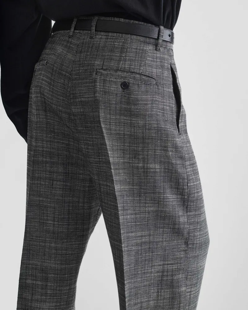 Slim-Tailored Blue-Grey Silk-Linen Trousers With Wide Leg