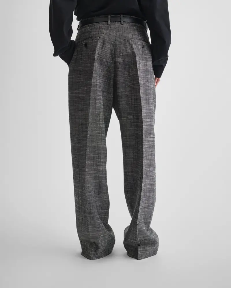 Slim-Tailored Blue-Grey Silk-Linen Trousers With Wide Leg