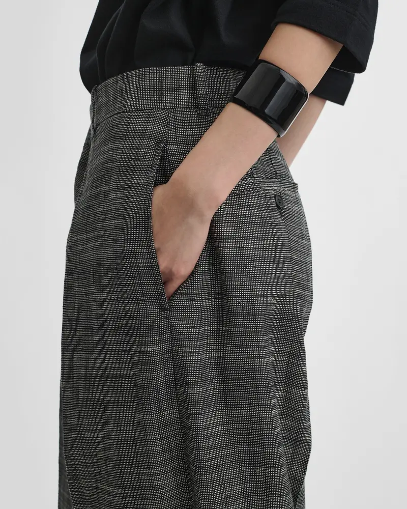 Slim-Tailored Blue-Grey Silk-Linen Trousers With Wide Leg