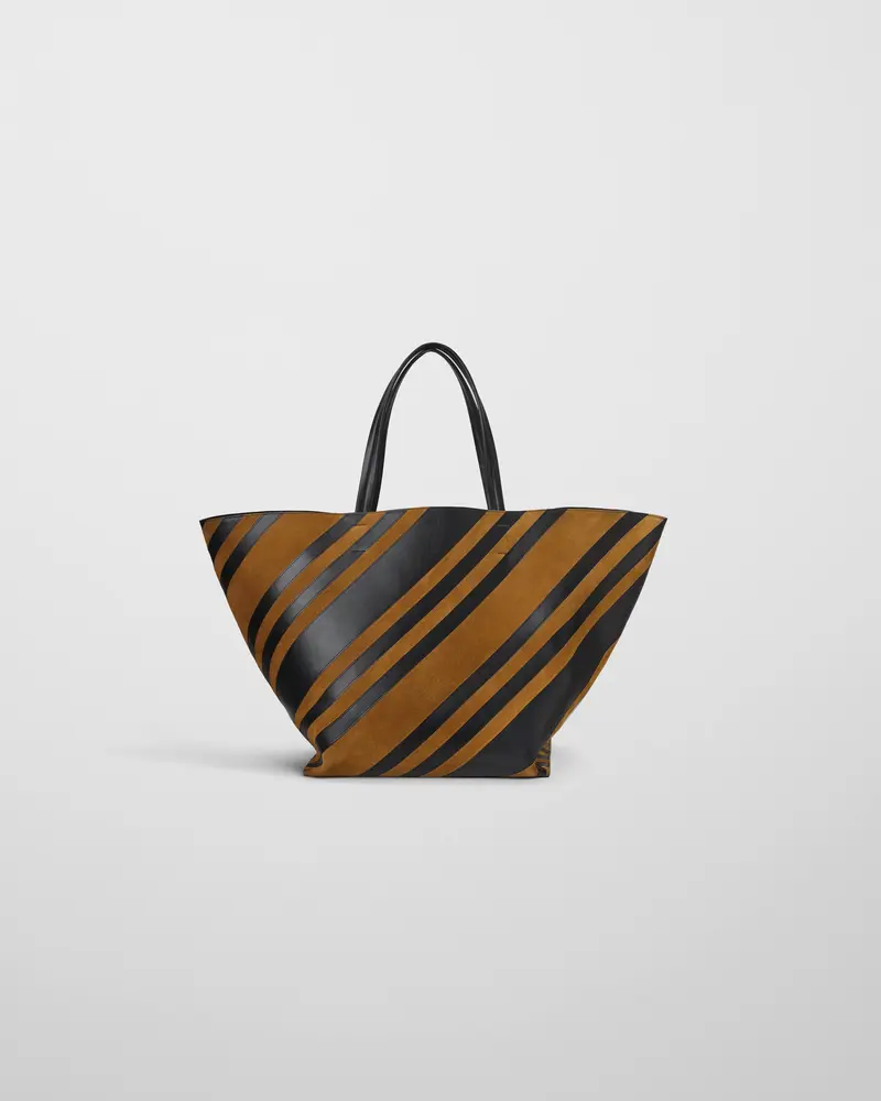 Slouchy Basket Cabas Tote | Black Leather & Toffee Suede With Silver Hardware
