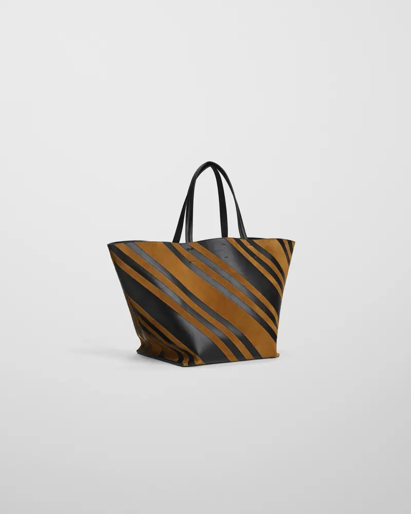 Slouchy Basket Cabas Tote | Black Leather & Toffee Suede With Silver Hardware