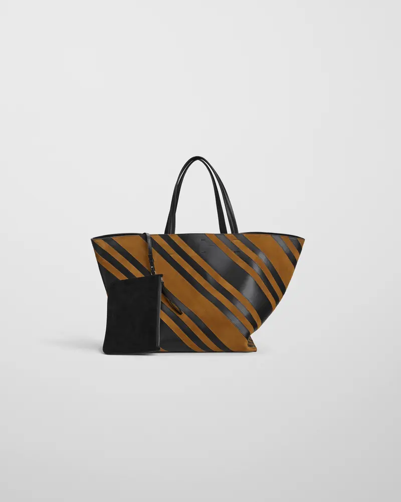 Slouchy Basket Cabas Tote | Black Leather & Toffee Suede With Silver Hardware