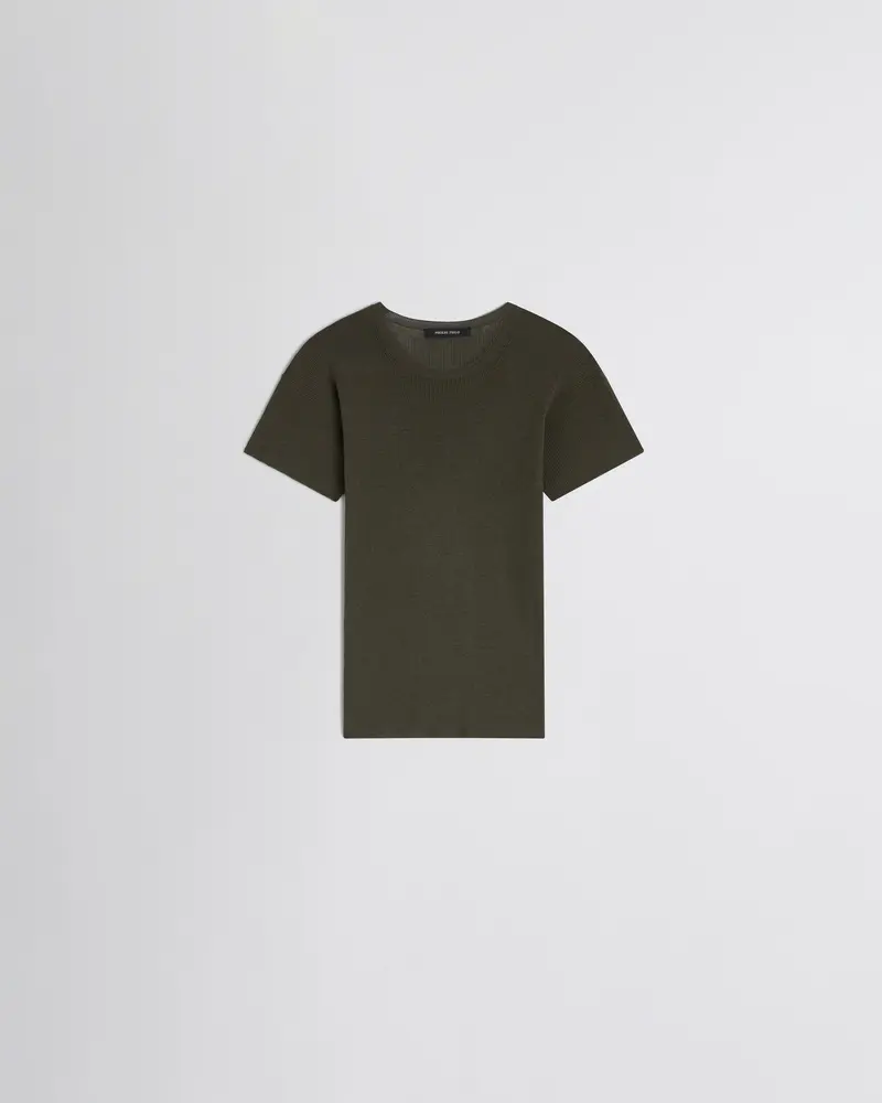 Sludge Cotton-Silk Ribbed T-Shirt With Relaxed Fit