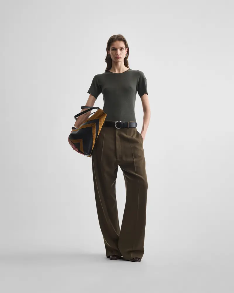 Sludge Cotton-Silk Ribbed T-Shirt With Relaxed Fit