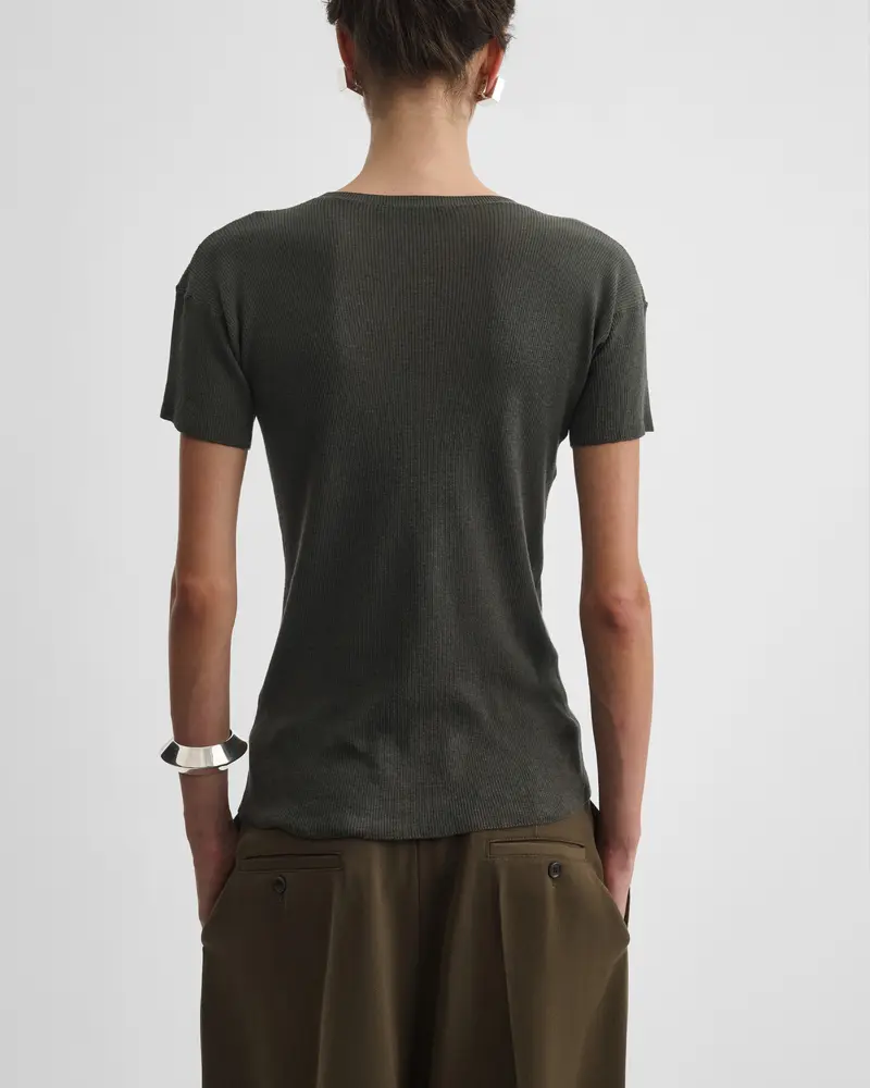 Sludge Cotton-Silk Ribbed T-Shirt With Relaxed Fit