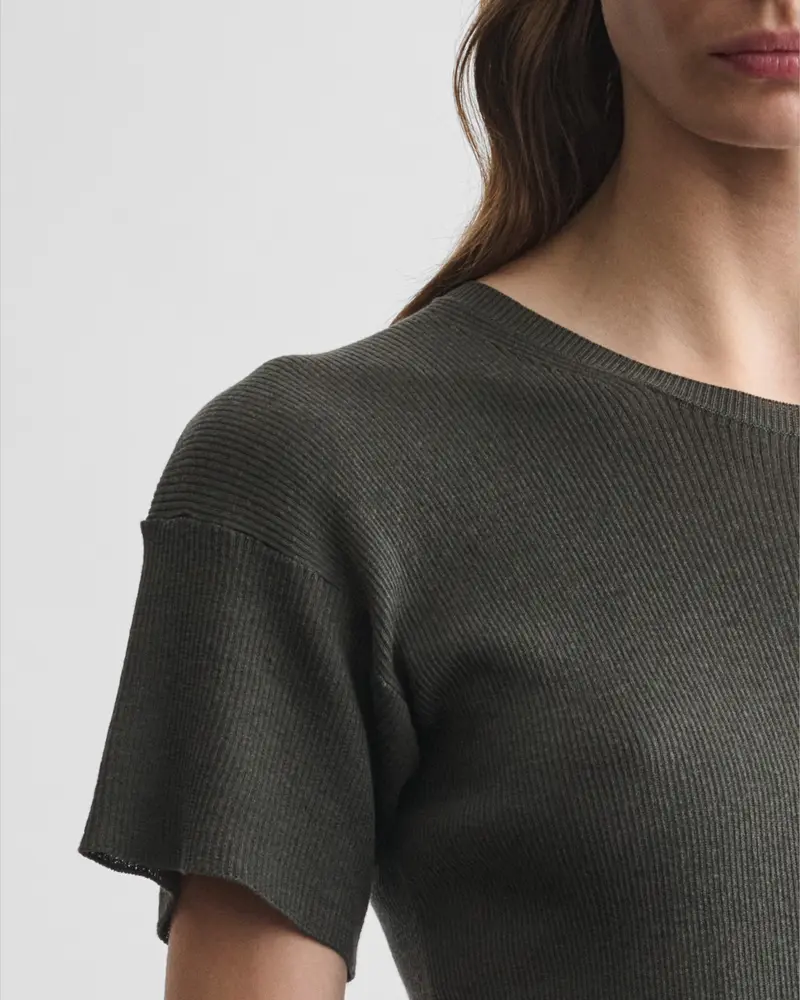 Sludge Cotton-Silk Ribbed T-Shirt With Relaxed Fit