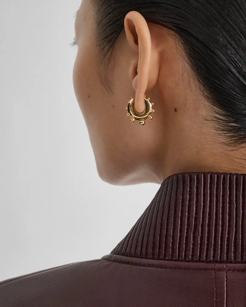 Small Gold-Plated Beaded Hoop Earrings | Sterling Silver