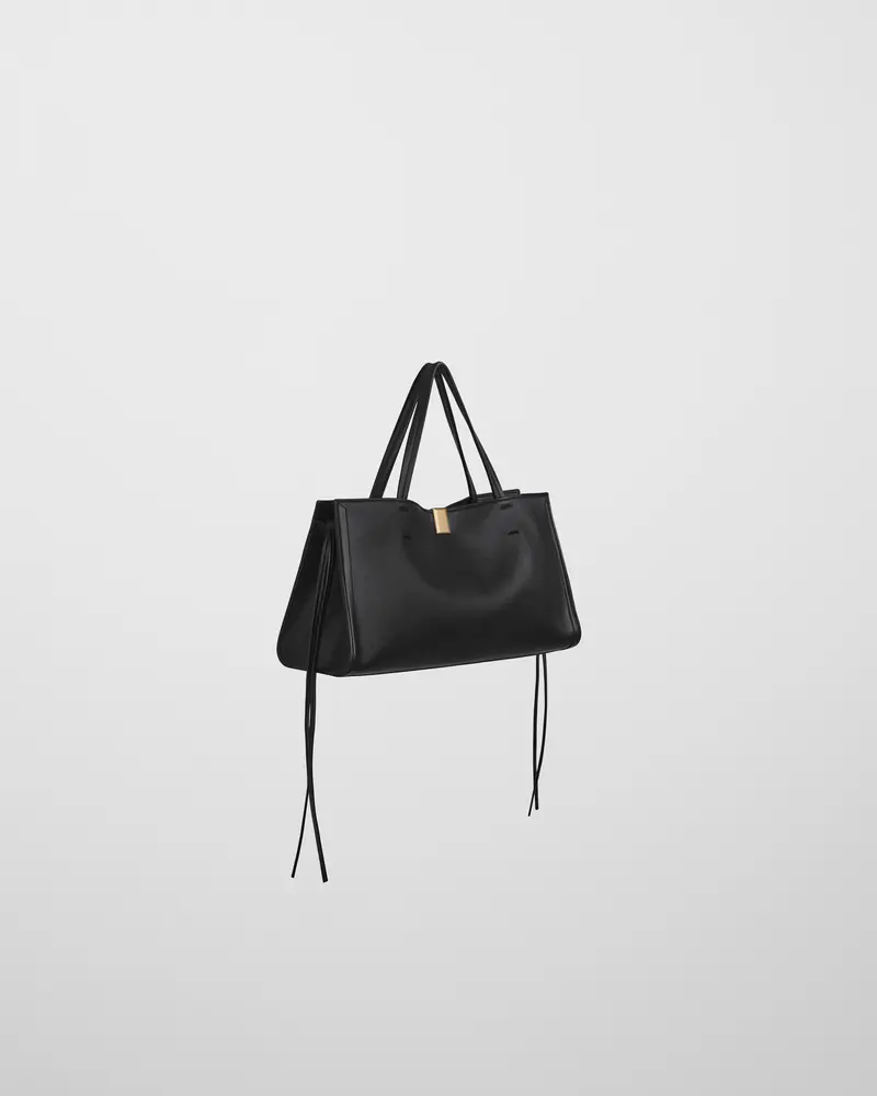 Small Kit Cabas Purse | Black Calf Leather With Gold-Tone Badge Lock