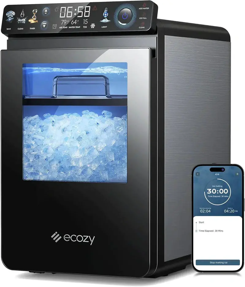 Smart Nugget Ice Maker – 44 lbs/Day Pebble Ice Dispenser, Wi-Fi App Control, Auto-Clean Function, Stainless Steel Housing