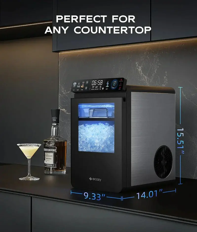 Smart Nugget Ice Maker – 44 lbs/Day Pebble Ice Dispenser, Wi-Fi App Control, Auto-Clean Function, Stainless Steel Housing