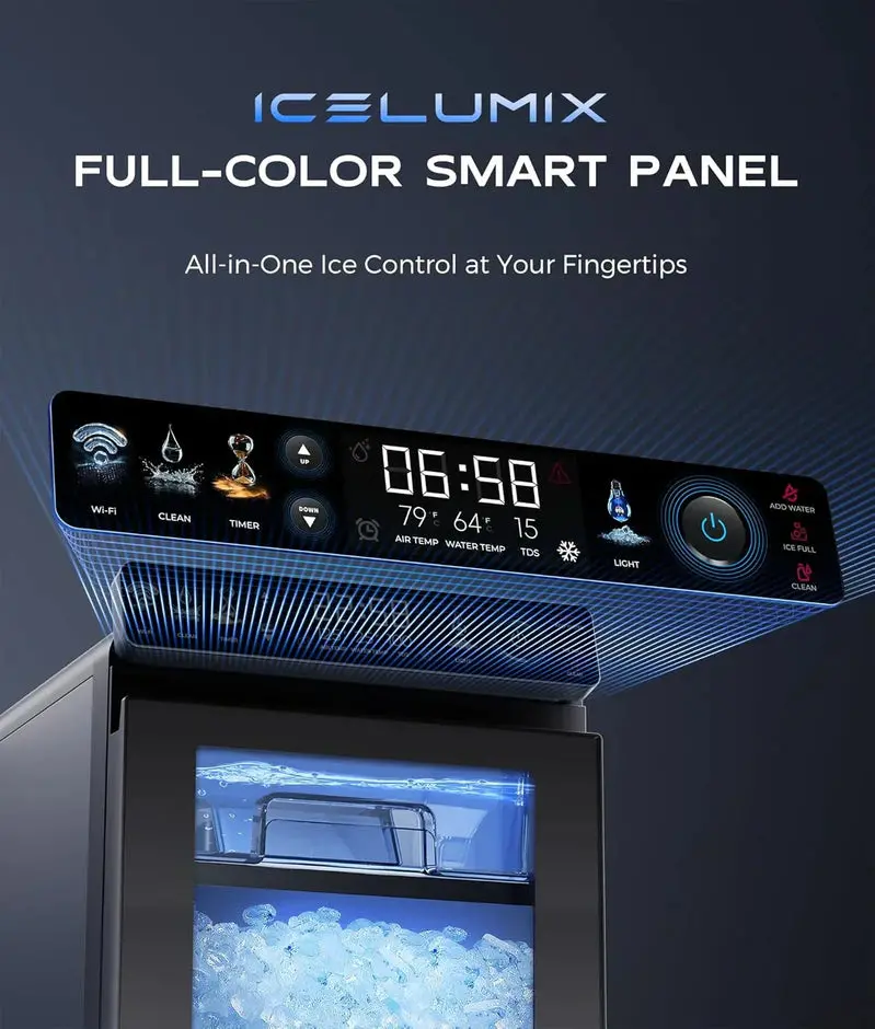 Smart Nugget Ice Maker – 44 lbs/Day Pebble Ice Dispenser, Wi-Fi App Control, Auto-Clean Function, Stainless Steel Housing