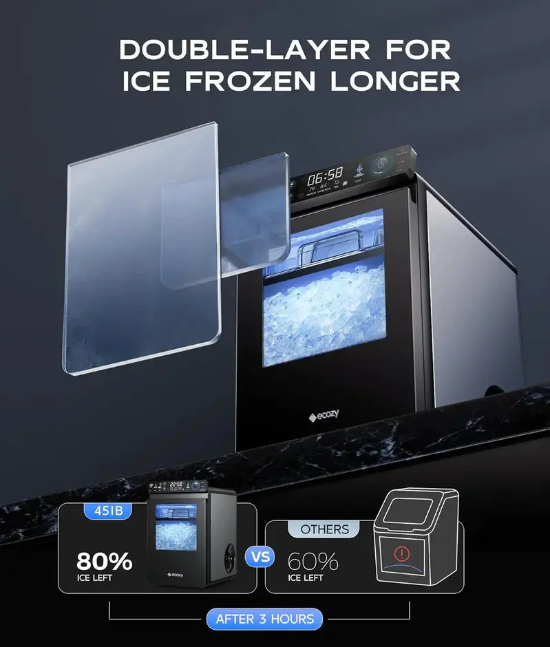 Smart Nugget Ice Maker – 44 lbs/Day Pebble Ice Dispenser, Wi-Fi App Control, Auto-Clean Function, Stainless Steel Housing