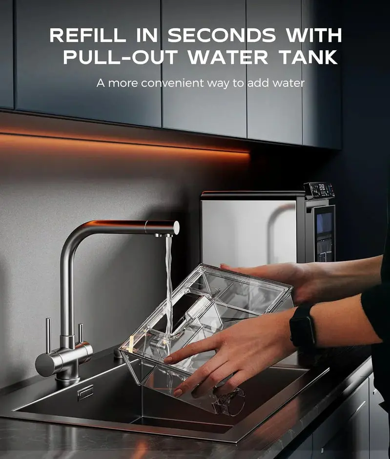 Smart Nugget Ice Maker – 44 lbs/Day Pebble Ice Dispenser, Wi-Fi App Control, Auto-Clean Function, Stainless Steel Housing