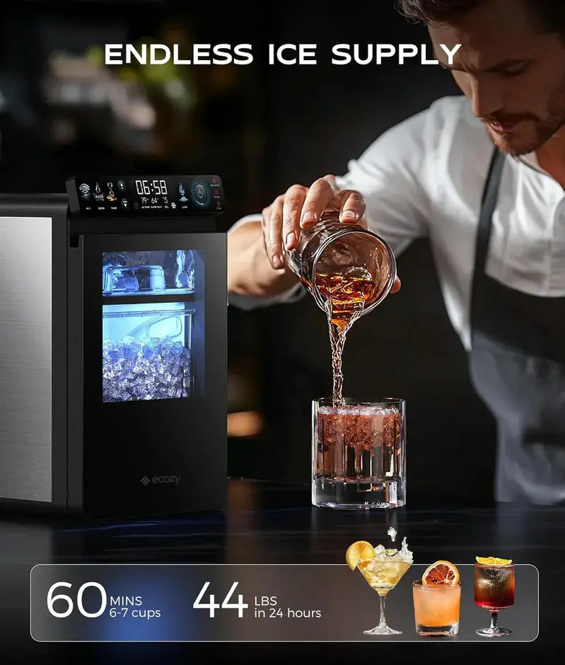 Smart Nugget Ice Maker – 44 lbs/Day Pebble Ice Dispenser, Wi-Fi App Control, Auto-Clean Function, Stainless Steel Housing