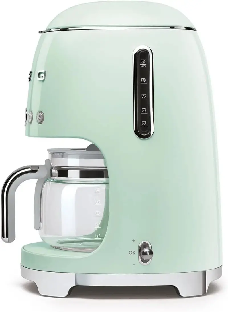 Smeg Retro Drip Coffee Maker — 10-Cup Capacity, Pastel Green, 1950s-Inspired Design