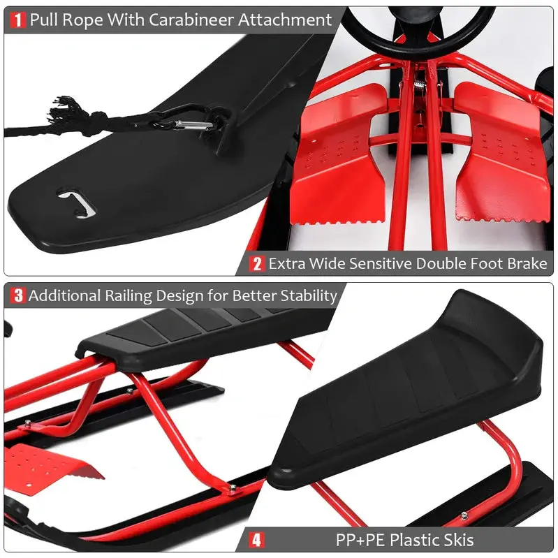 Snow Racer Sled with Dual Brake Control – Stable Slider Board, All-Terrain Gliding Design