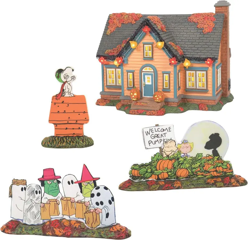Snow Village Trick-or-Treat Lane Miniature Display – Peanut House Set