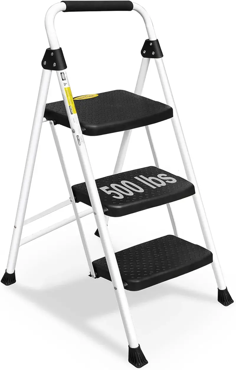 SocTone 3-Step Folding Step Stool – Ergonomic Handle, Ultra-Lightweight Design, and Space-Saving Storage for Home or Office