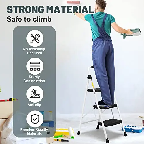 SocTone 3-Step Folding Step Stool – Ergonomic Handle, Ultra-Lightweight Design, and Space-Saving Storage for Home or Office
