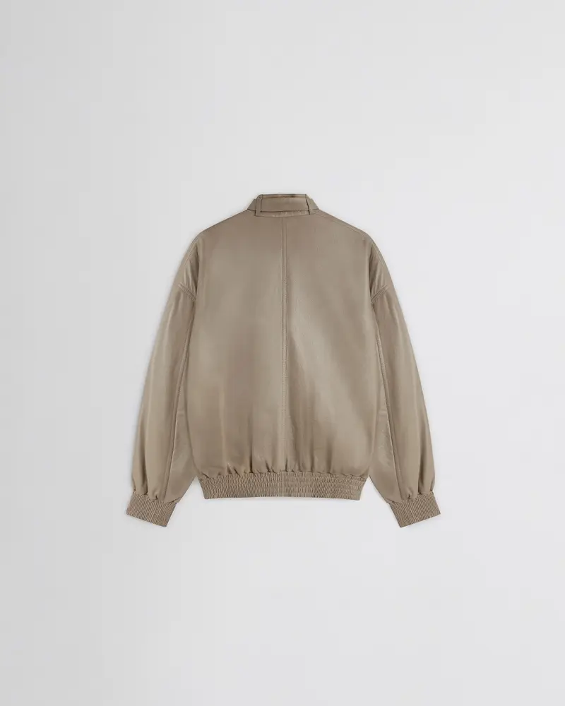 Softened Mastic Leather Bomber Jacket With Detachable Scarf 2