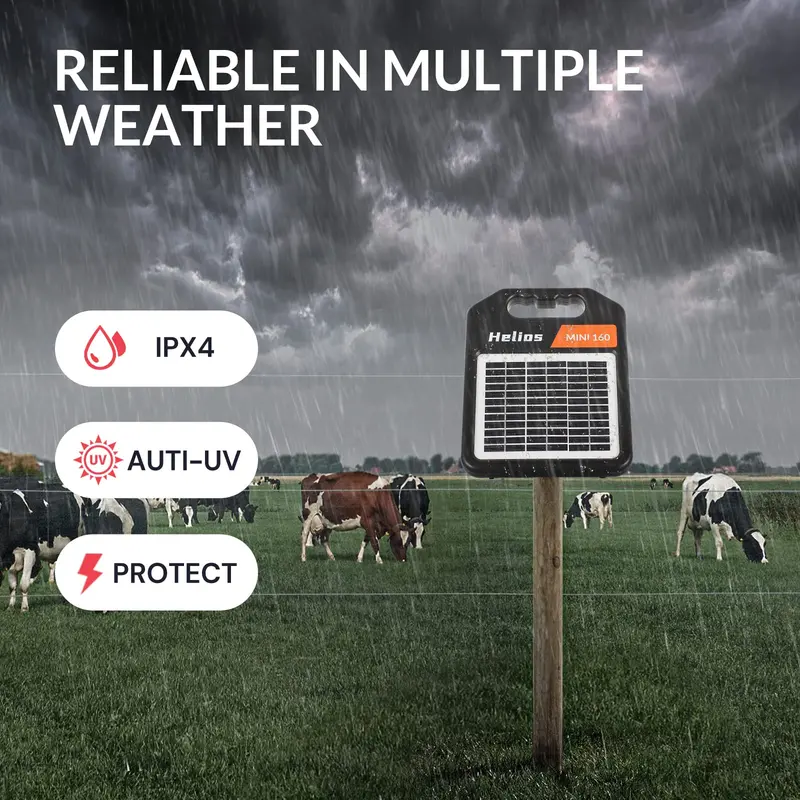 Solar-Powered Electric Fence Charger – 10-Mile Range, 0.16 Joule Output with Auto Day/Night Mode