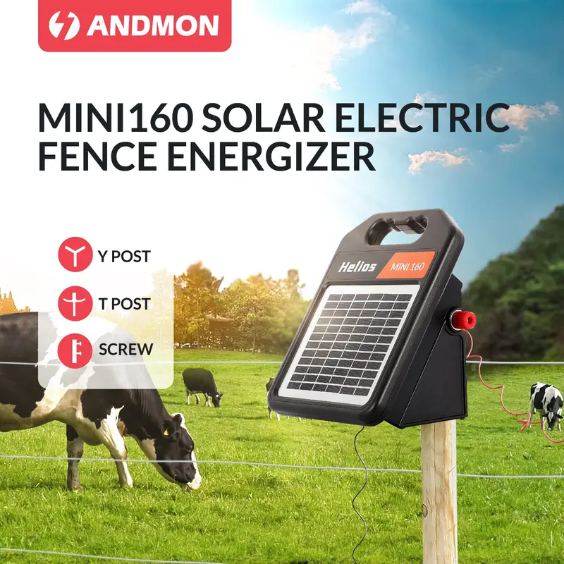 Solar-Powered Electric Fence Charger – 10-Mile Range, 0.16 Joule Output with Auto Day/Night Mode