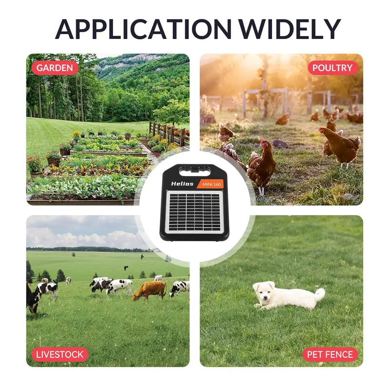 Solar-Powered Electric Fence Charger – 10-Mile Range, 0.16 Joule Output with Auto Day/Night Mode