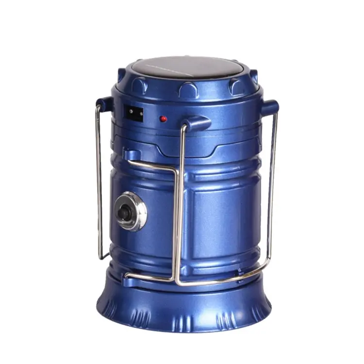 Solar-Powered LED Camping Lantern – Rechargeable Expandable Tent Light with USB Port (Blue)