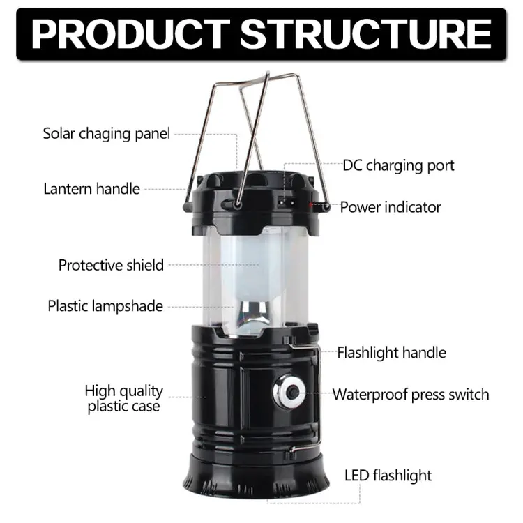 Solar-Powered LED Camping Lantern – Rechargeable Expandable Tent Light with USB Port (Blue)