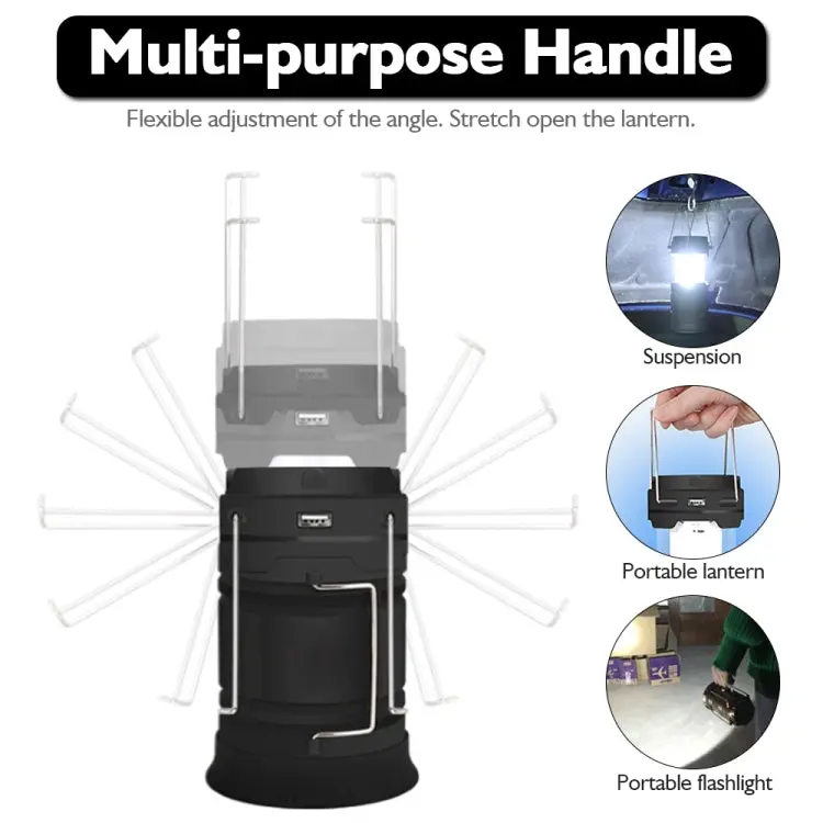 Solar-Powered LED Camping Lantern – Rechargeable Expandable Tent Light with USB Port (Blue)