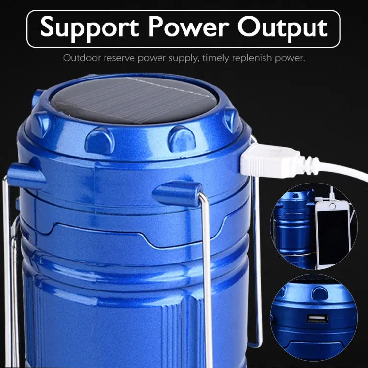 Solar-Powered LED Camping Lantern – Rechargeable Expandable Tent Light with USB Port (Blue)