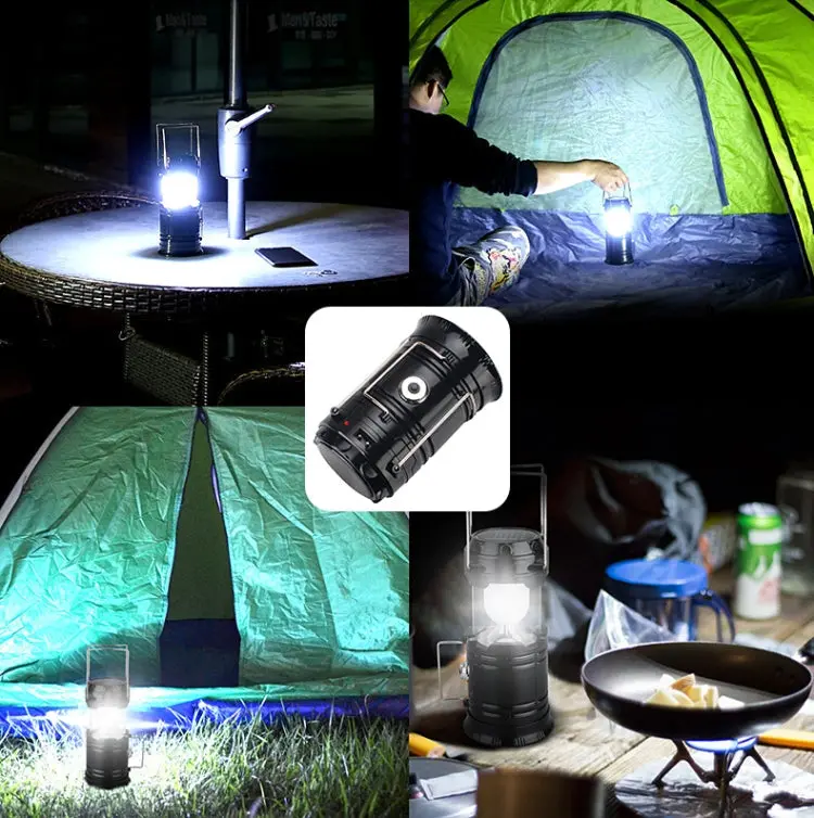Solar-Powered LED Camping Lantern – Rechargeable Expandable Tent Light with USB Port (Blue)