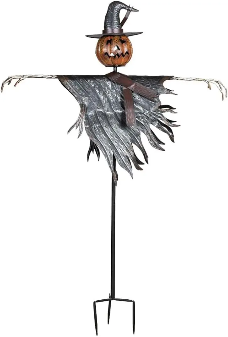 Solar-Powered Scarecrow Lantern – Metal-Stake Halloween Decor with Soft Ambient Glow