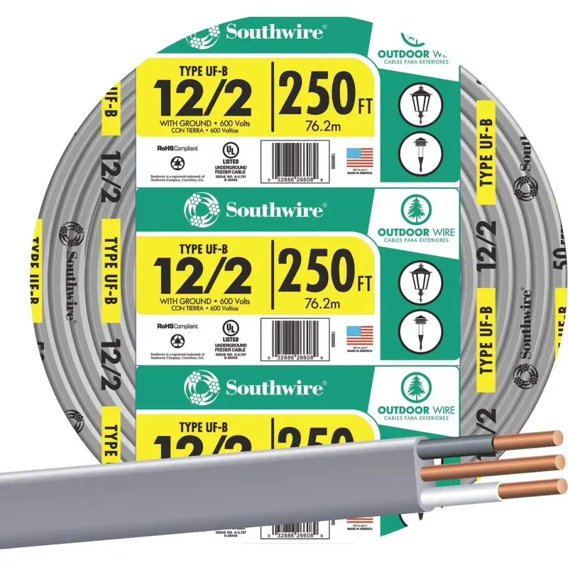 Southwire 12 AWG 2-Conductor UF-B Underground Feeder Wire — 250 ft Gray Jacket