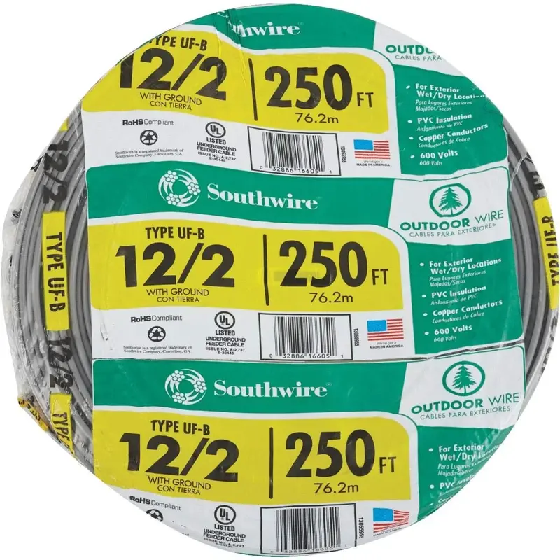 Southwire 12 AWG 2-Conductor UF-B Underground Feeder Wire — 250 ft Gray Jacket 2
