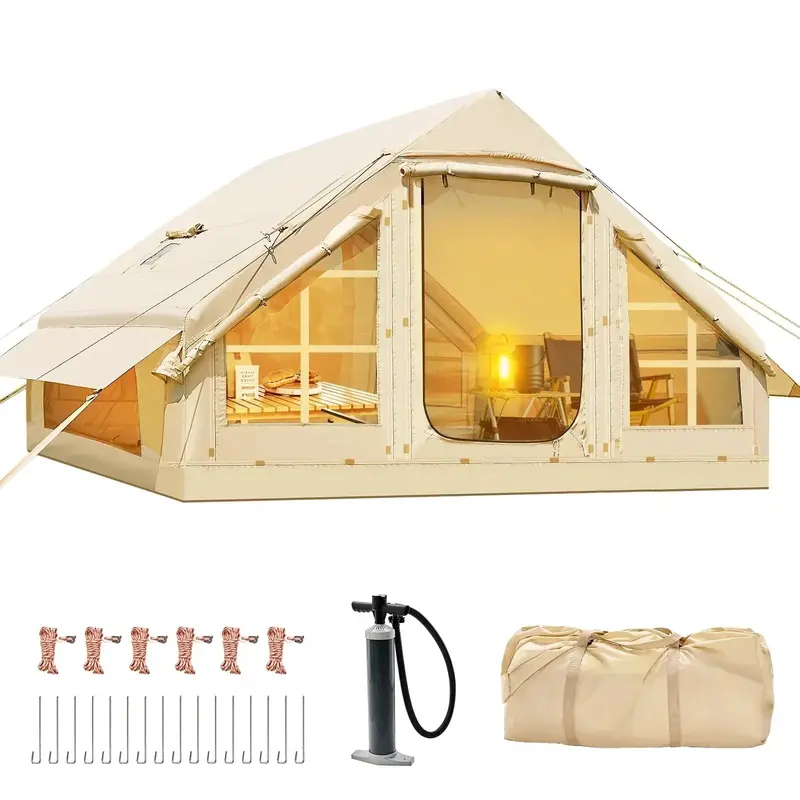 Spacious 6-Person Inflatable Glamping Tent – 10' x 7', All-Weather Waterproof & Wind-Resistant