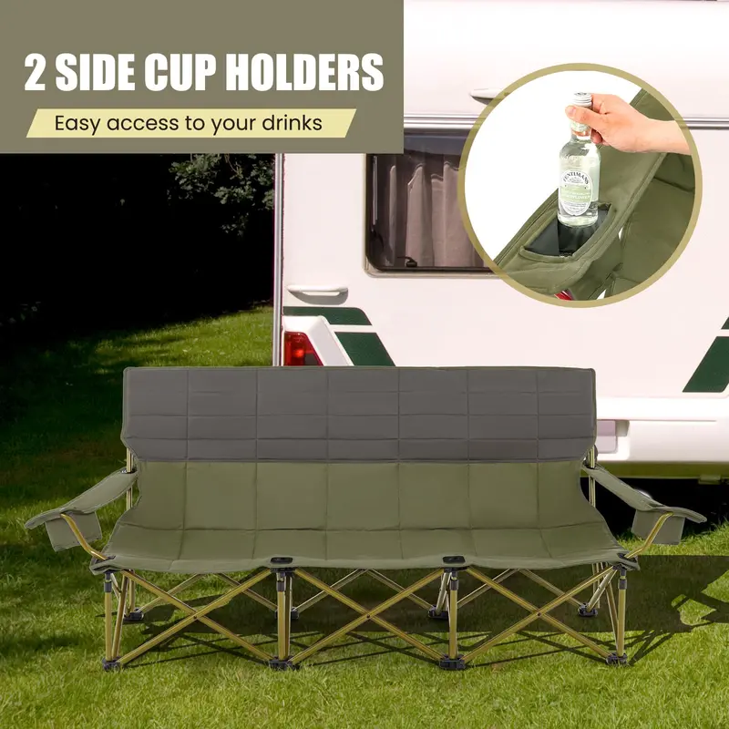 Spacious Three-Person Folding Camping Lounger — Extra-Wide Outdoor Seating Solution