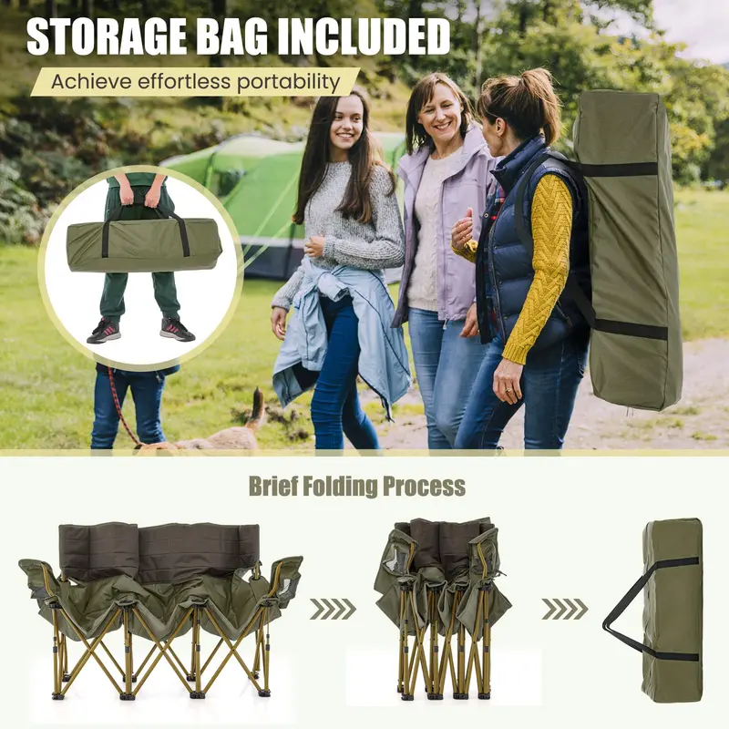 Spacious Three-Person Folding Camping Lounger — Extra-Wide Outdoor Seating Solution