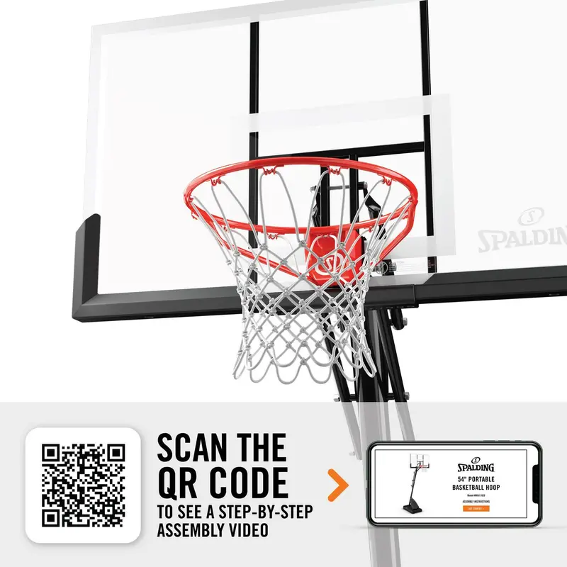 Spalding 54" Portable Basketball System with Shatterproof Polycarbonate Backboard and Adjustable ExactaHeight Mechanism