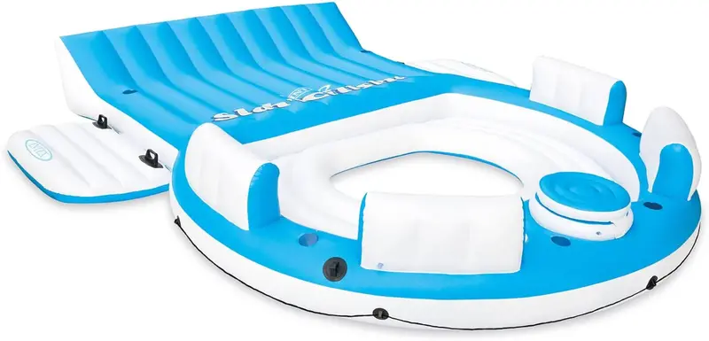 Splash N Chill Inflatable Pool Lounger Island – Blue/White, 145" x 125", Supports 7 Adults 2