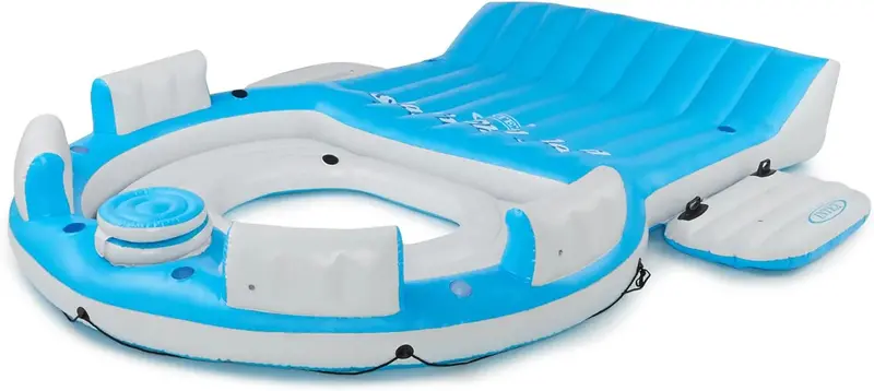 Splash N Chill Inflatable Pool Lounger Island – Blue/White, 145" x 125", Supports 7 Adults