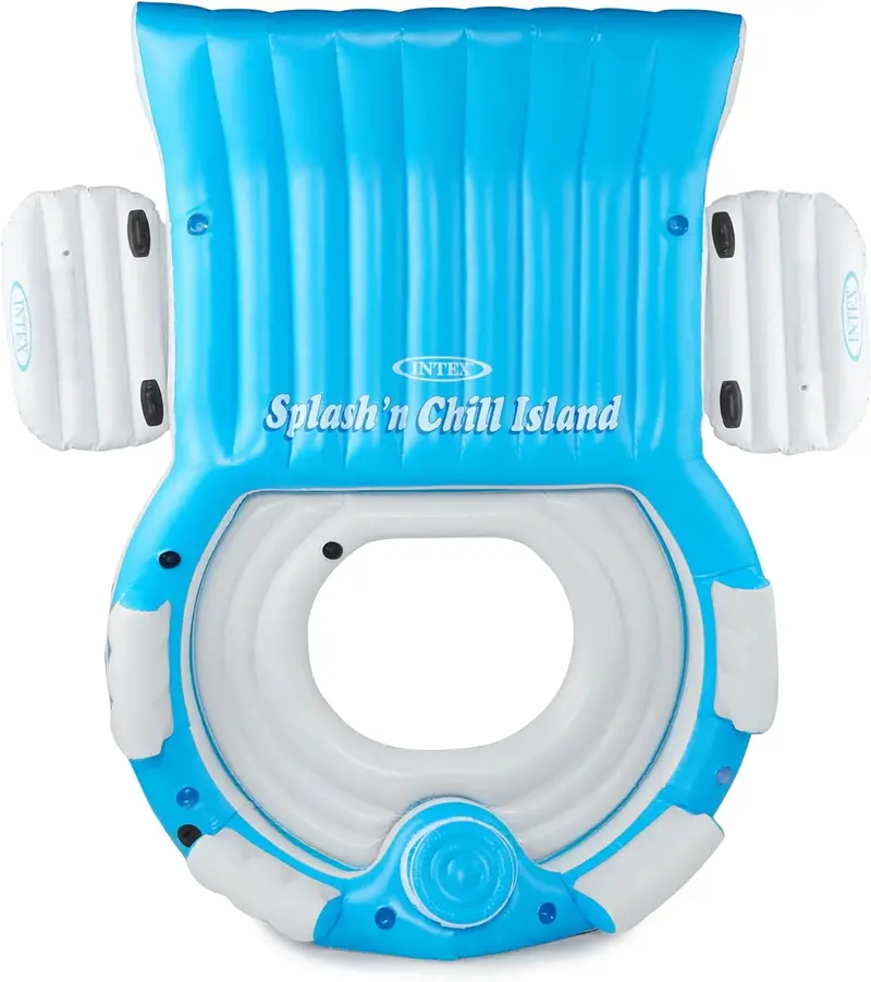 Splash N Chill Inflatable Pool Lounger Island – Blue/White, 145" x 125", Supports 7 Adults