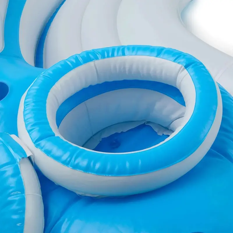 Splash N Chill Inflatable Pool Lounger Island – Blue/White, 145" x 125", Supports 7 Adults
